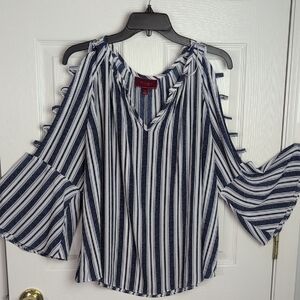 Jennifer Lopez Navy and White Striped Blouse